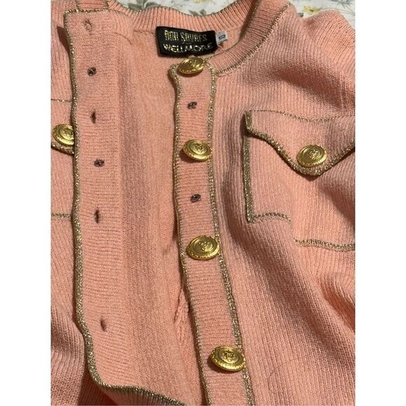 Don Sayred for Wellmore pink sweater gold buttons,pockets size 10 wool blend cha - Picture 7 of 10
